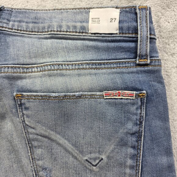 Hudson Tally Jeans Women's 27 Mid Rise Skinny Crop Leg Blue Fade Stretch Distres - Picture 4 of 11